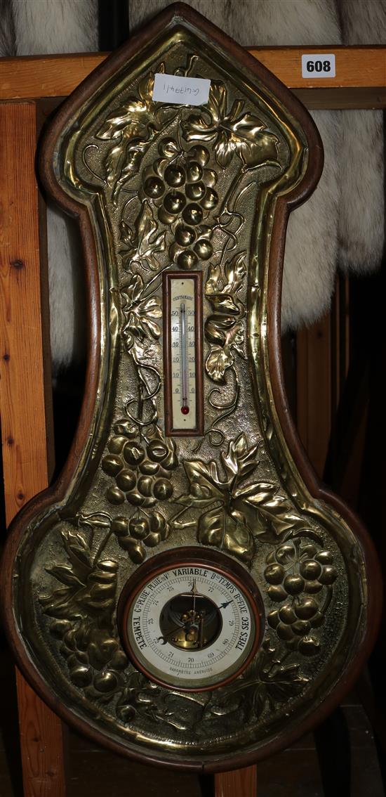 Art Nouveau embossed brass barometer